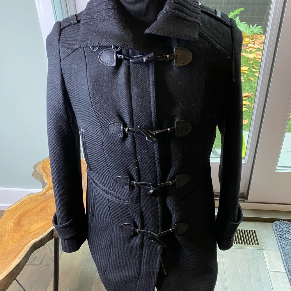Ladies Wool Toggle Front Pea Coat Black size 4